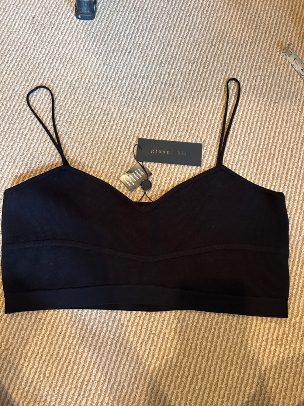NWT Gianni Bini Kaylyn Black Stretch V‑Neck knit Bralette crop top size M-XL